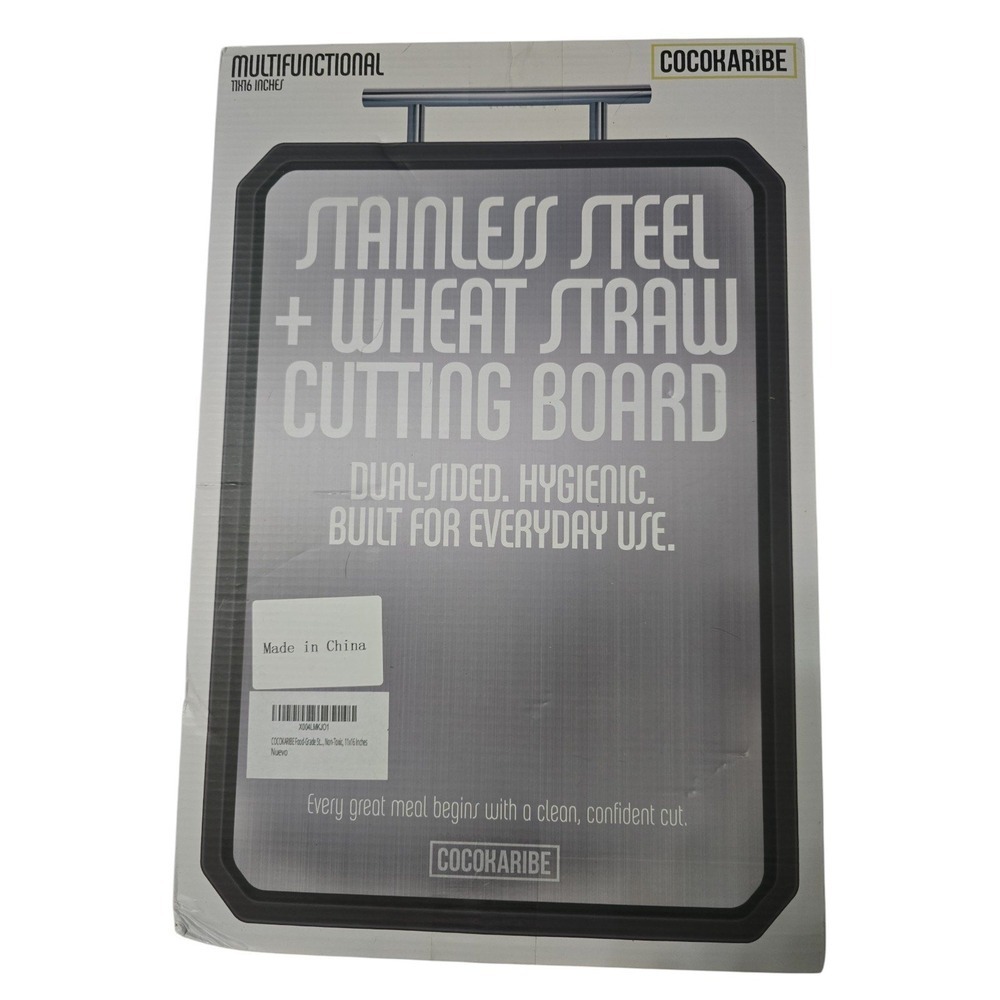 Cocokaribe 11x16 Dual Sided Stainless Steel‎ Wheat Straw Cutting Board - New